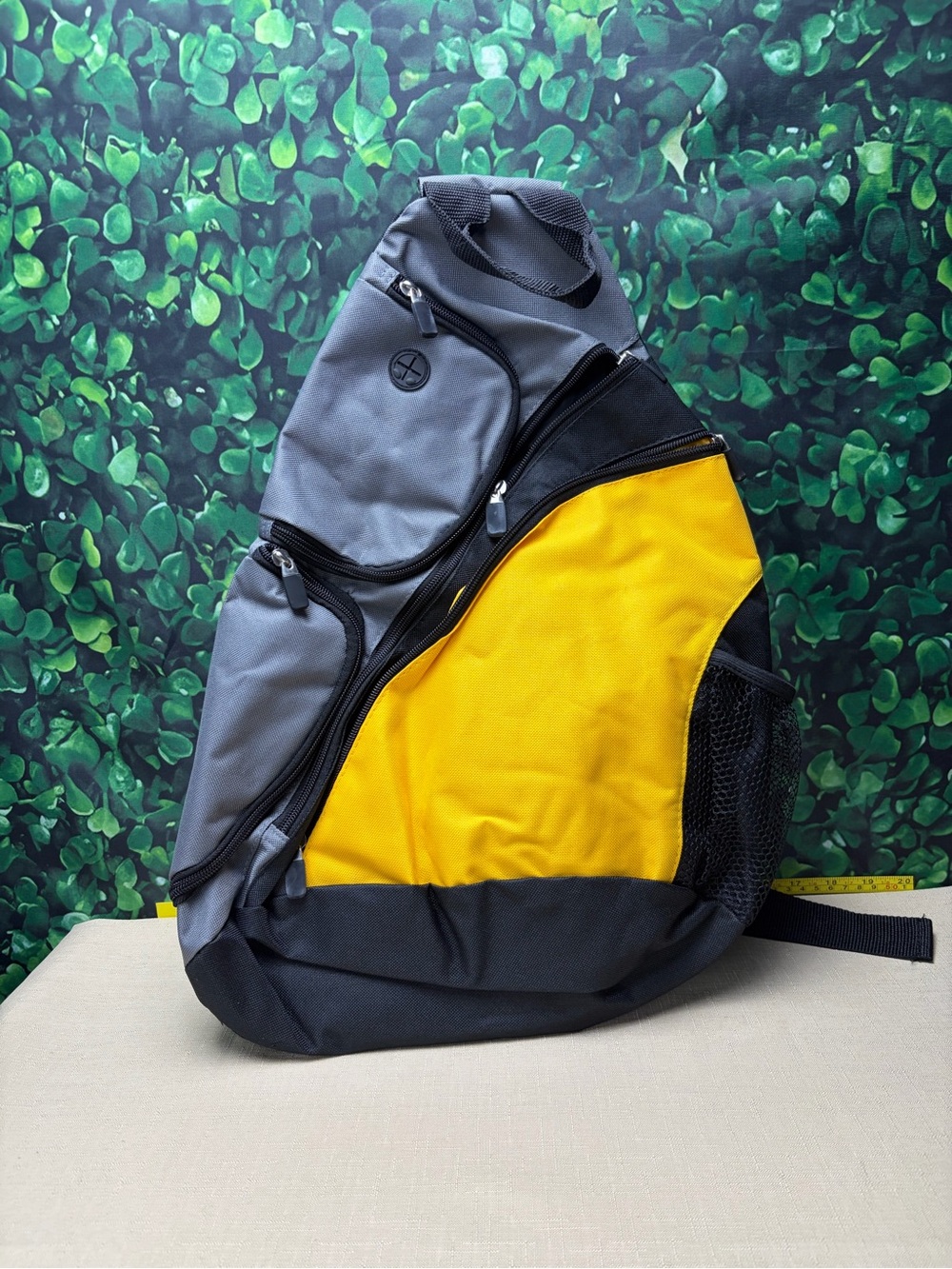 Gray and Yellow Men's Sling Backpack - Unbranded